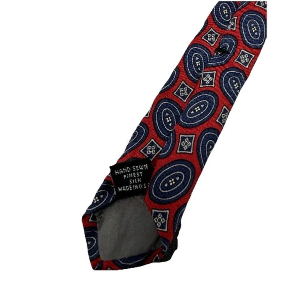 Robert Talbott Nordstrom Tie Red Navy Geometric Silk Hand Sewn  63.25